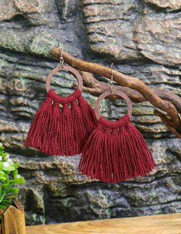Earthbound Burgundy Fringe Earrings