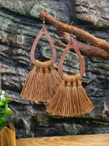 Earthbound Fringe Brown Earrings